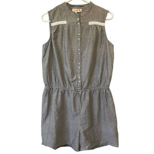 OP OCEAN PACIFIC Romper Tank Button Front Lace Detail Gray Grey Size Medium